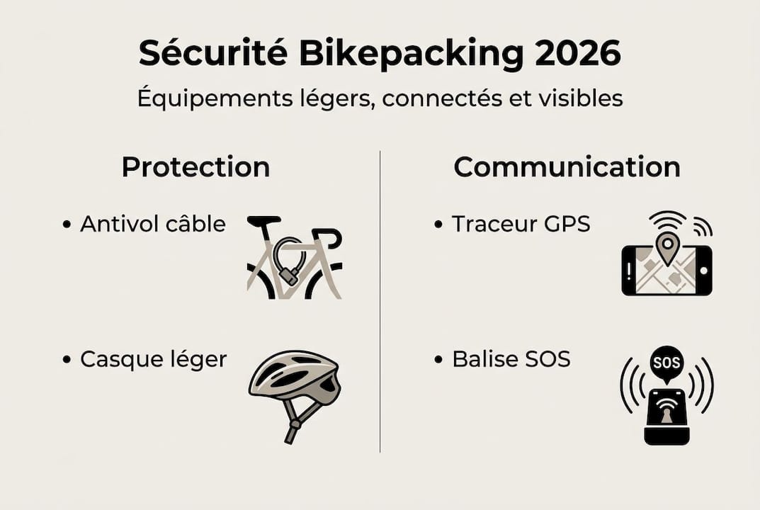Les indispensables de la sécurité en bikepacking : l’infographie à découvrir pour 2026