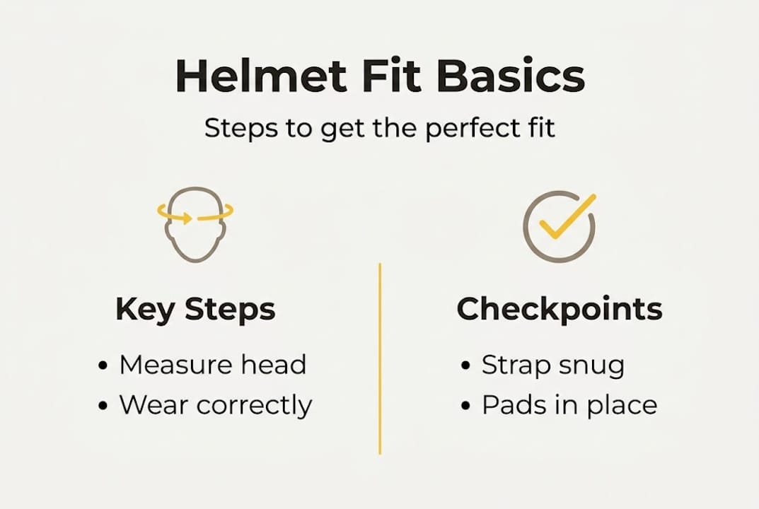 Infographic showing helmet fit steps and checks
