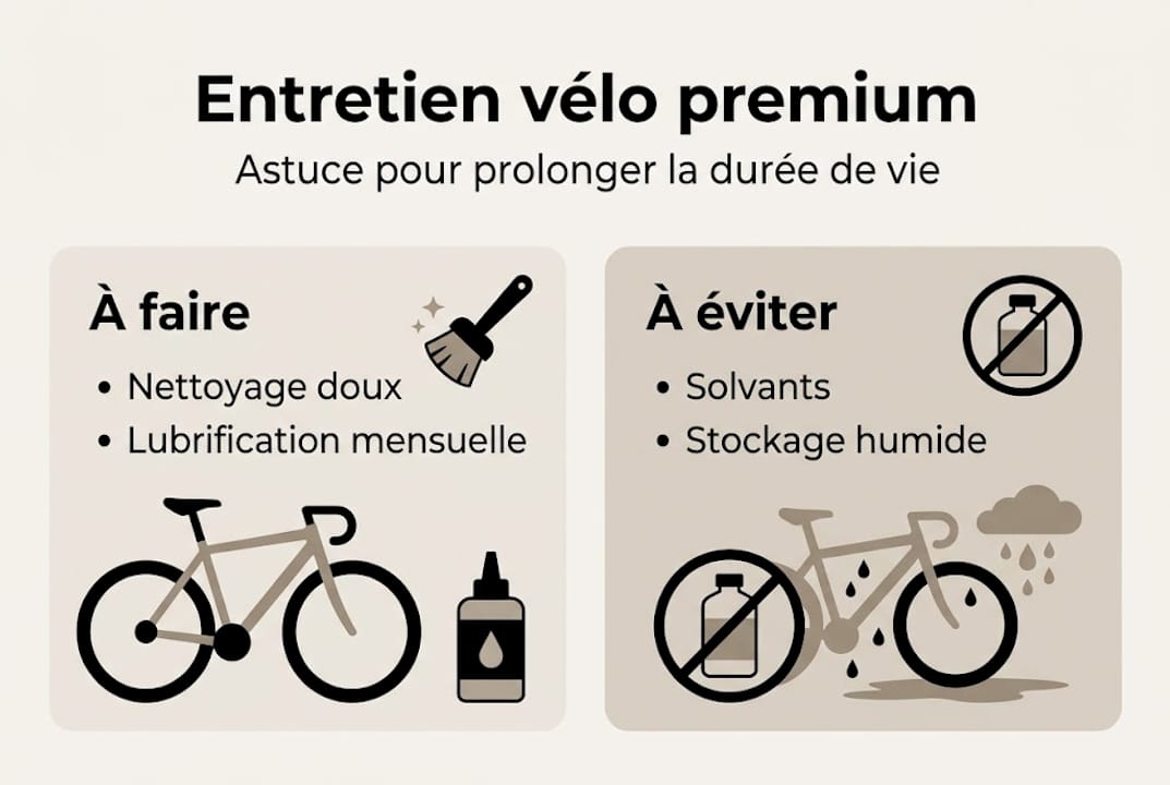 Infographie : les bons réflexes et les erreurs à éviter pour entretenir son vélo haut de gamme