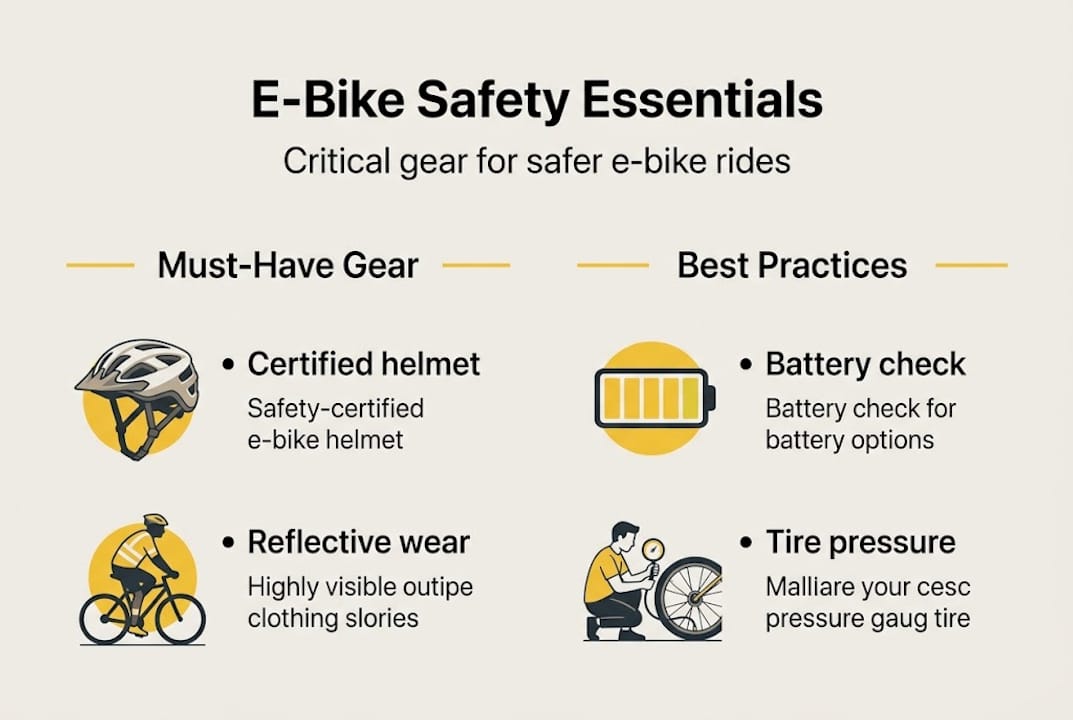 Infographic showing essential e-bike safety gear