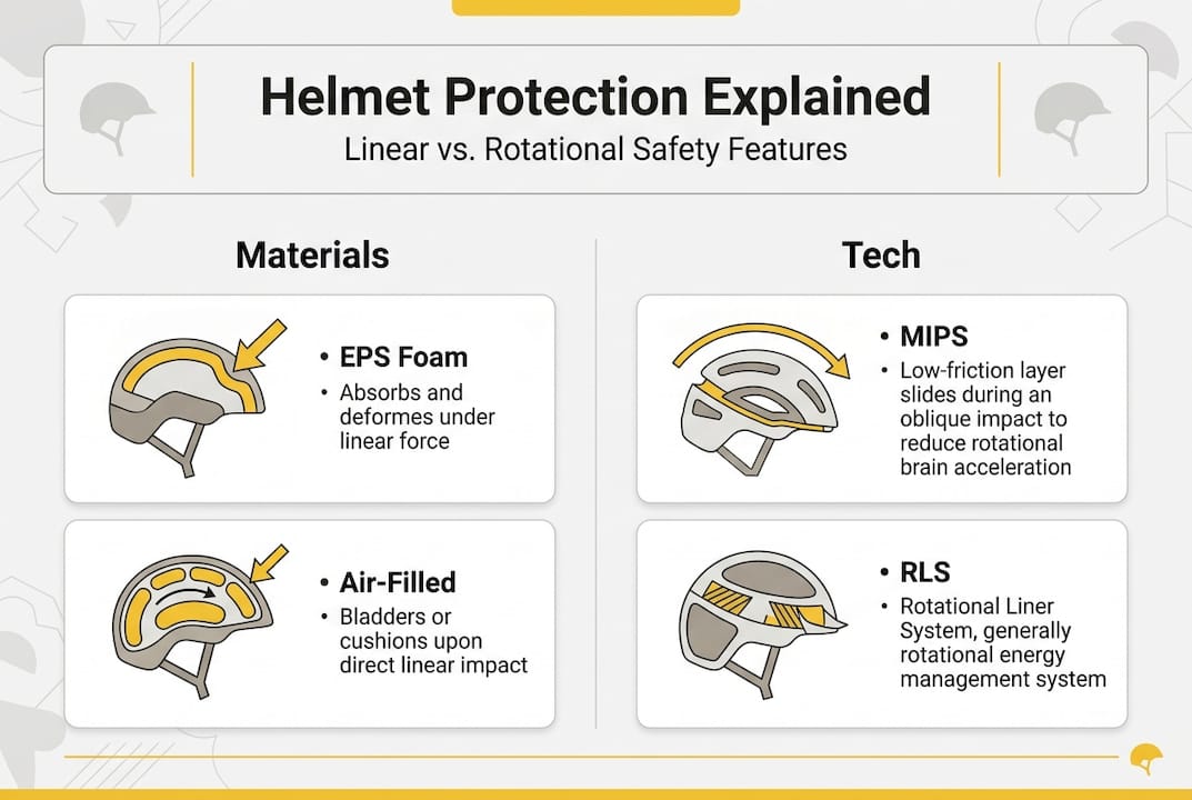 Infographic showing helmet materials and technologies