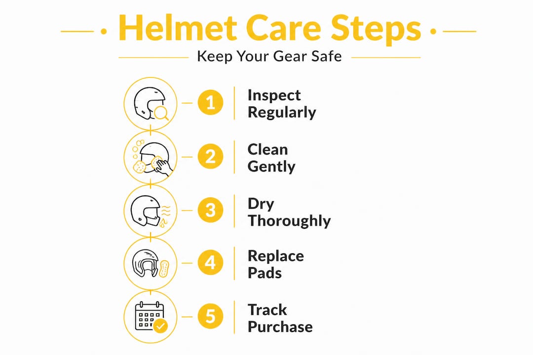 Infographic showing helmet care step-by-step