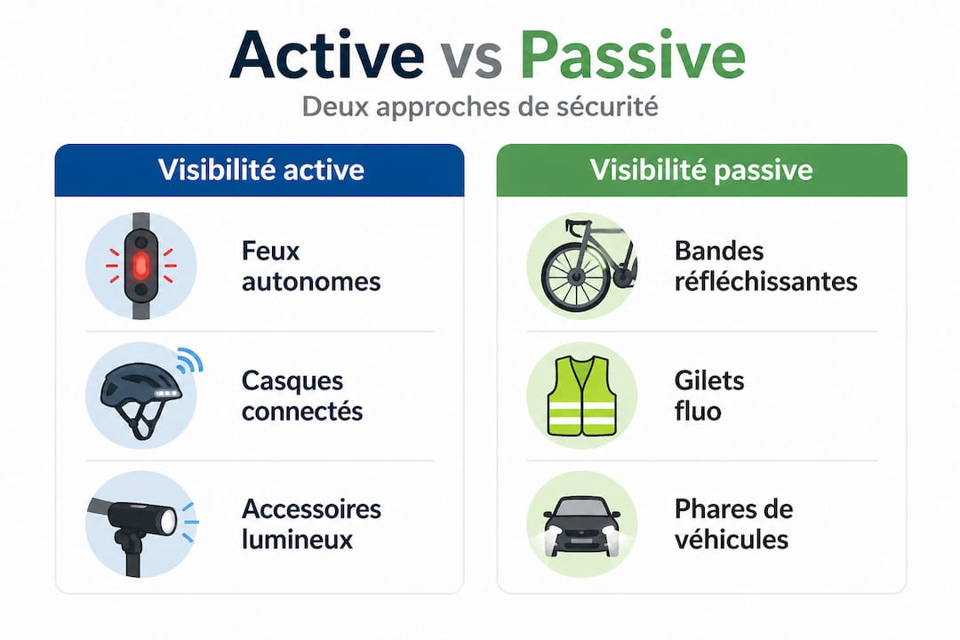 Infographie : différences entre visibilité active et visibilité passive