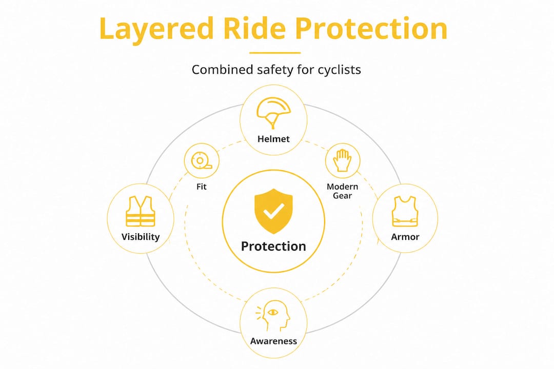 Infographic showing layered cycling protection hierarchy