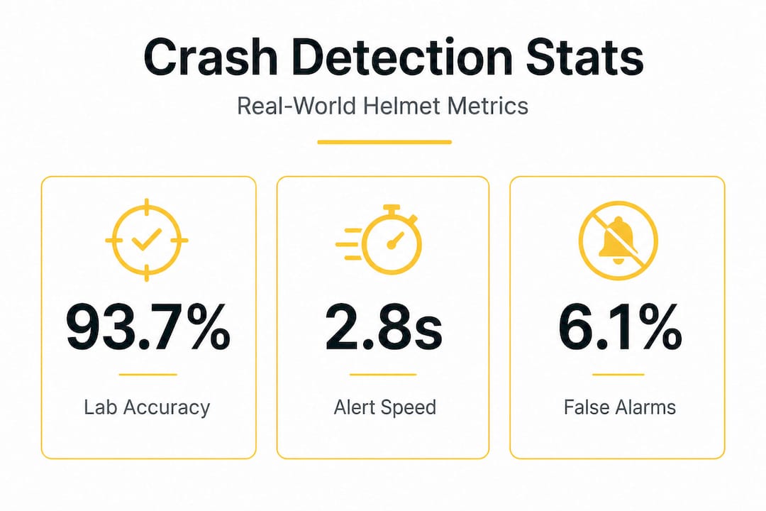 Infographic showing helmet crash detection statistics