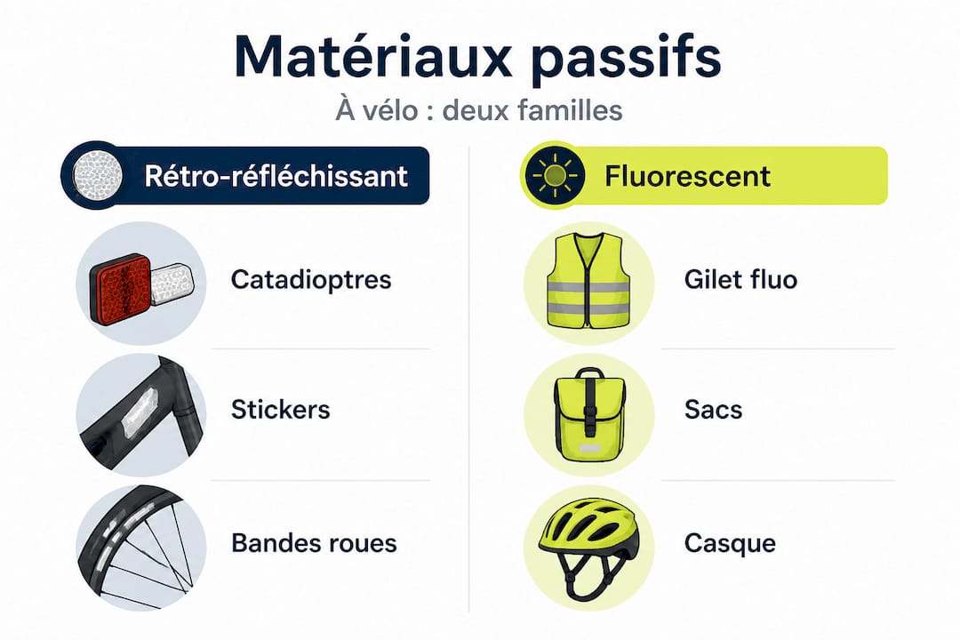 Infographie : atouts et différences entre éléments rétro-réfléchissants et éléments fluorescents pour le vélo