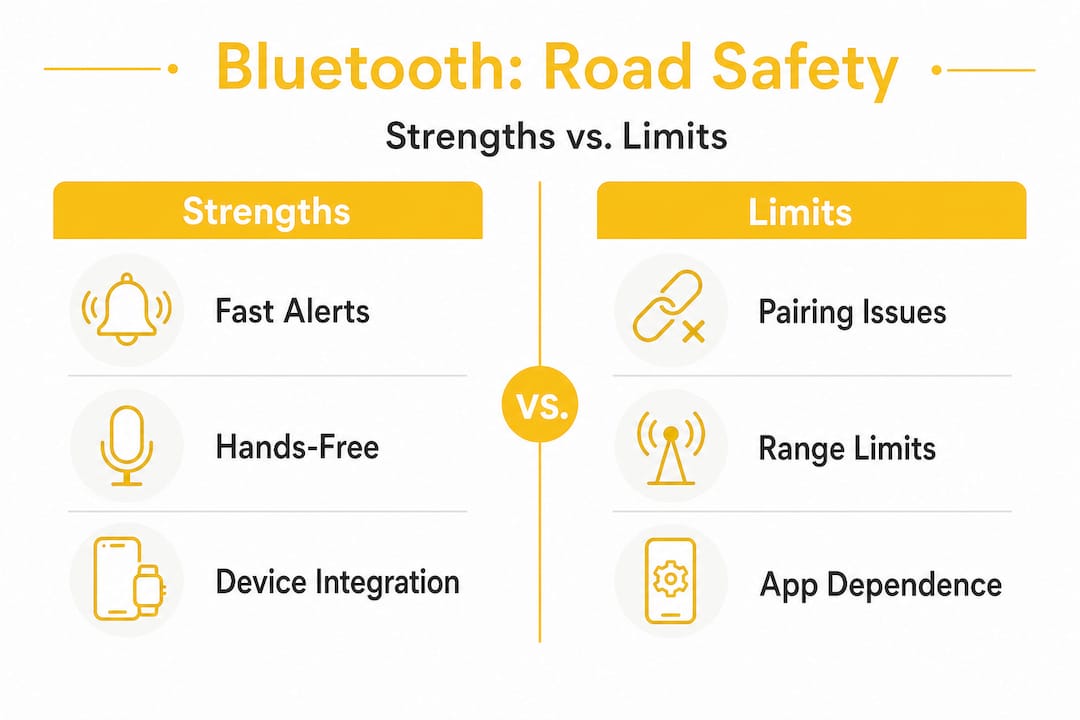 Infographic comparing Bluetooth cycling strengths and limits