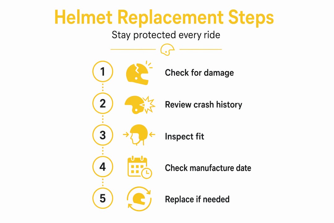 Step-by-step helmet replacement process infographic