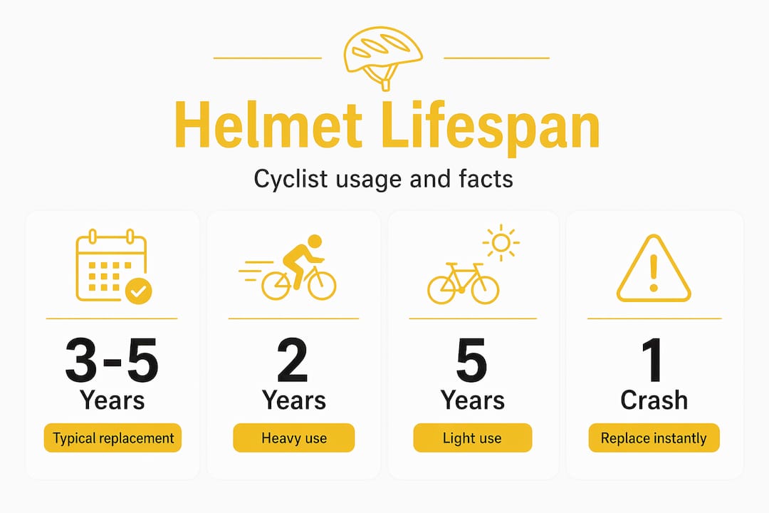 Infographic showing helmet lifespan stats for cyclists