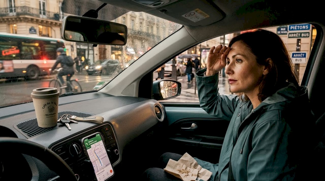 Automobiliste incommodée par les lumières trop vives en zone urbaine