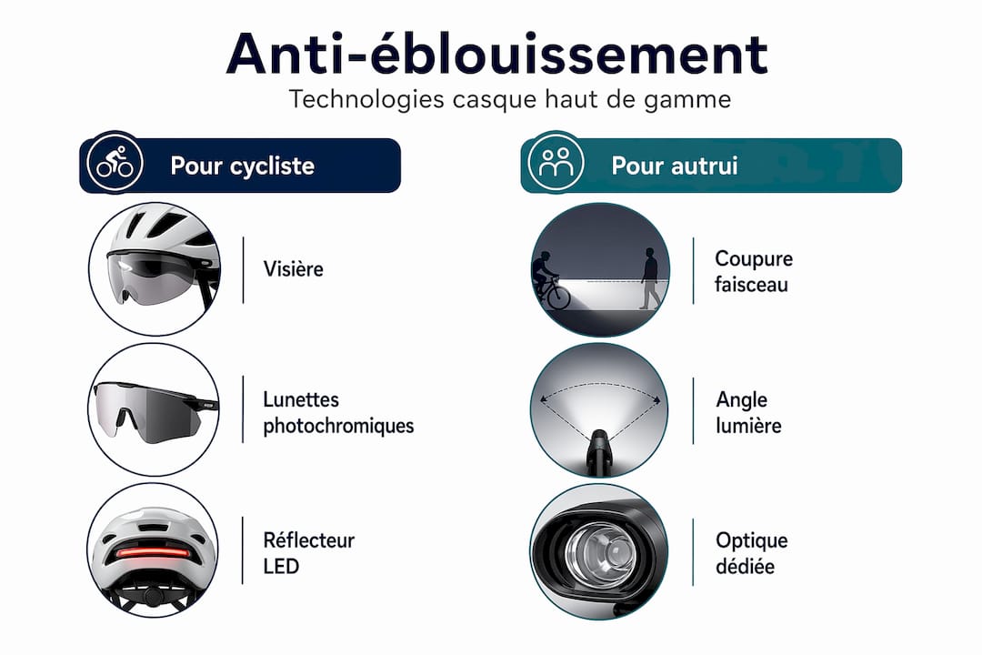 Infographie : les innovations anti-éblouissement pour les casques de vélo