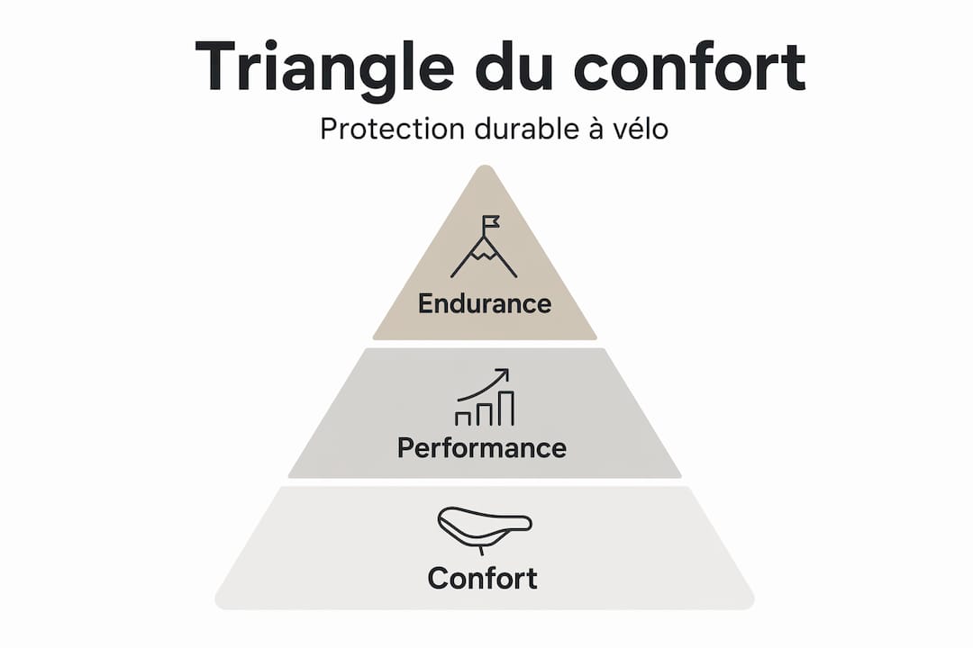 Schéma du triangle : confort, performance et endurance à vélo