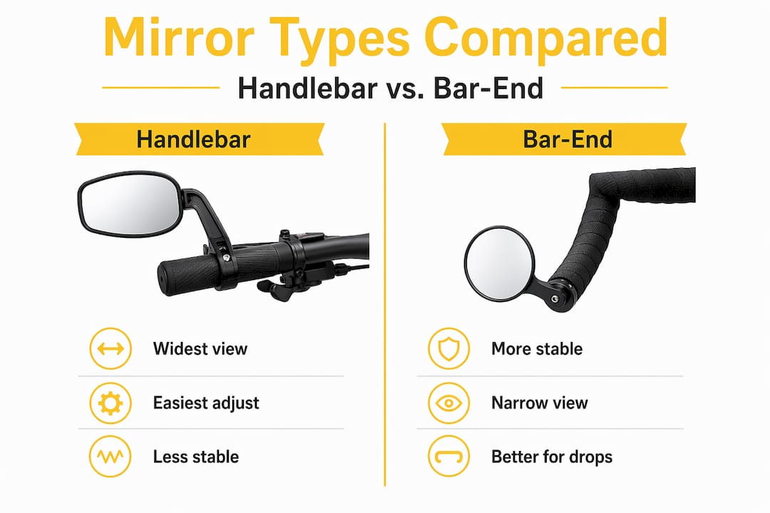 Infographic comparing handlebar and bar-end mirrors