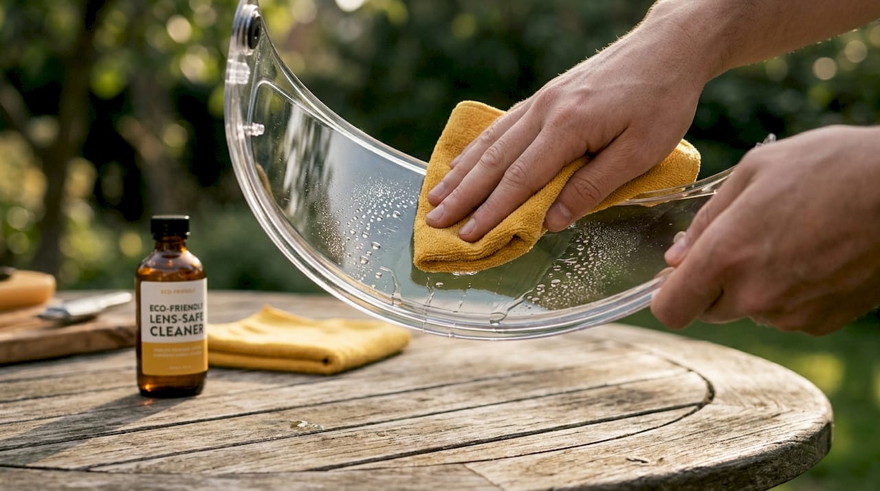 Hand wiping anti-fog helmet visor at home