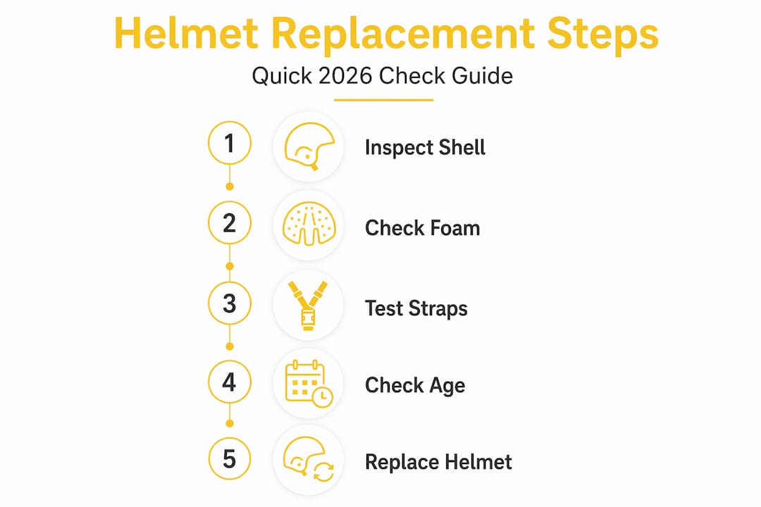 Vertical infographic: helmet replacement steps