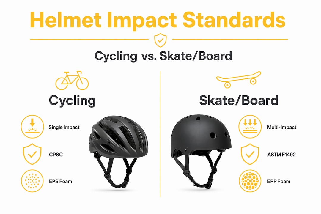Infographic compares helmet standards for cycling and skate