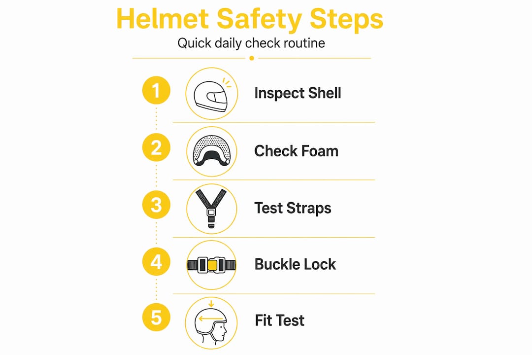 Infographic with five helmet safety check steps