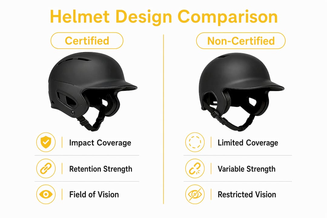 Infographic comparing certified and non-certified cycling helmets