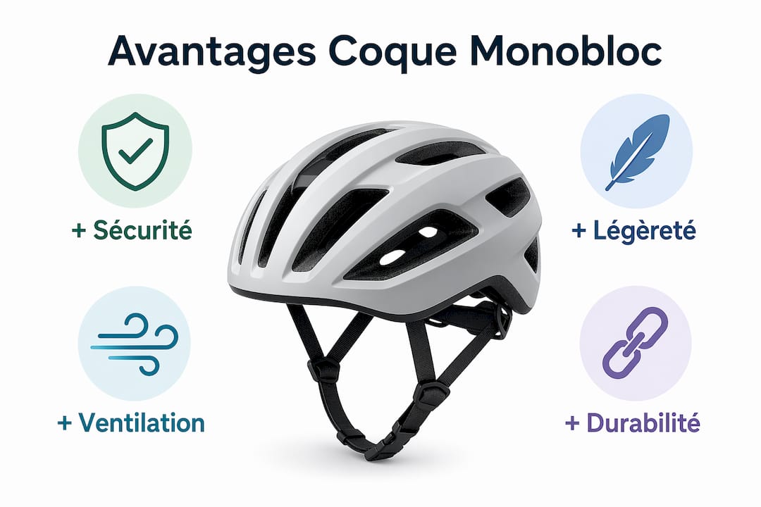 Découvrez en image tous les bénéfices d’un casque vélo à coque monobloc.