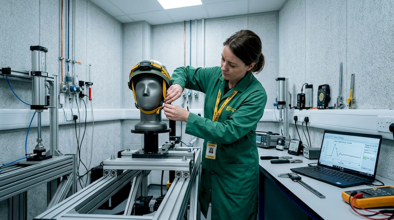 Helmet testing in professional safety lab
