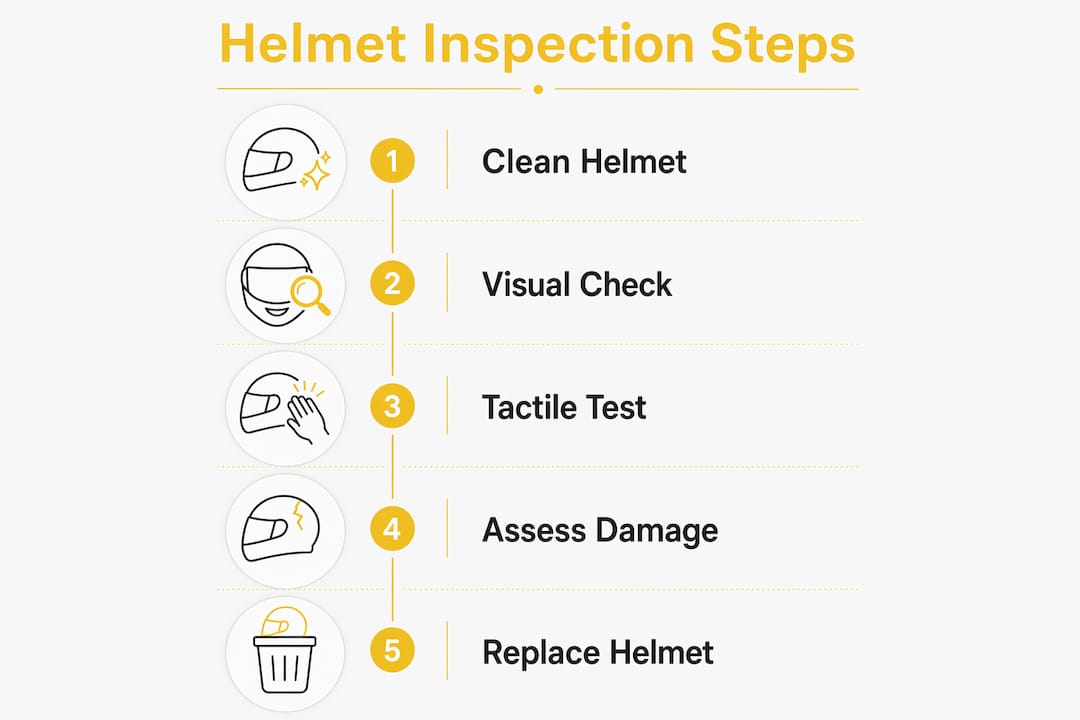 Infographic showing step-by-step helmet inspection process