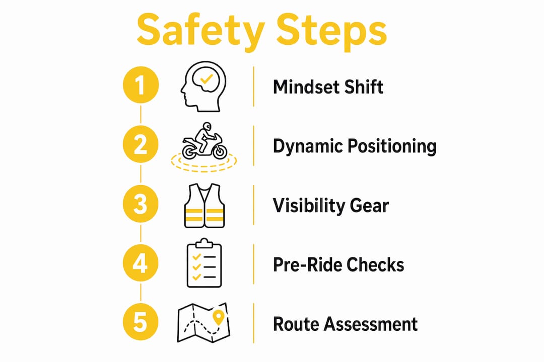 Infographic of five key proactive cyclist safety steps