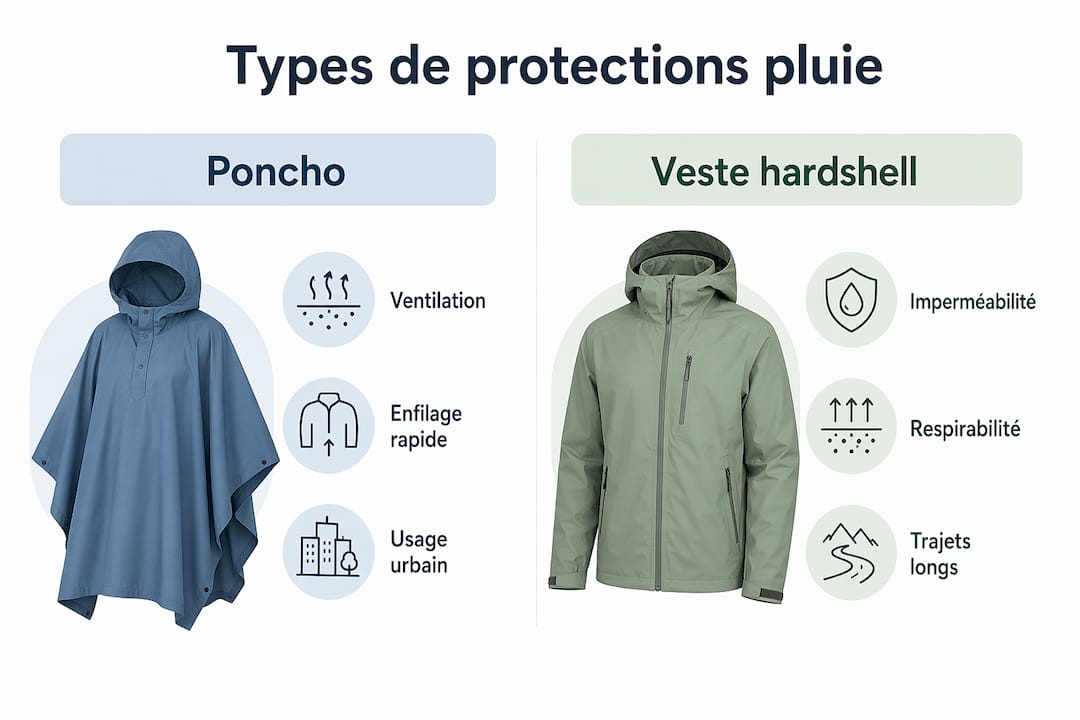 Comparatif en image : poncho ou veste de pluie pour le vélo ?