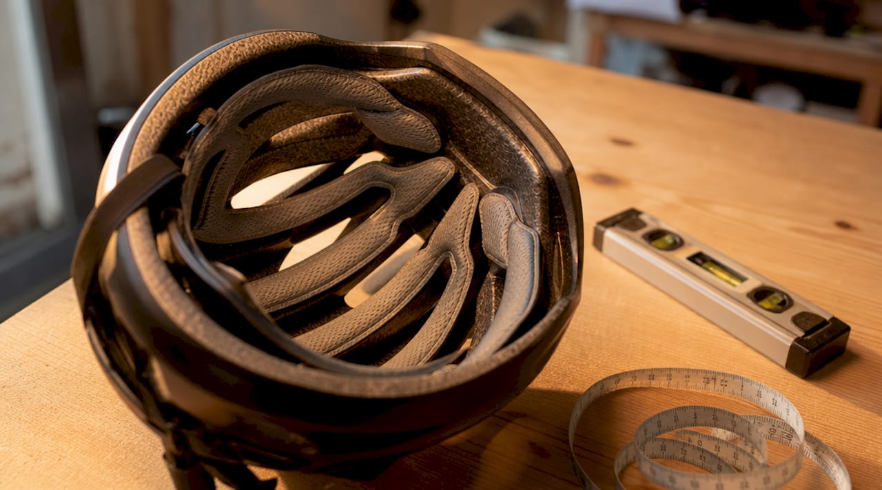 Zoom sur le rembourrage intérieur d’un casque de vélo ergonomique