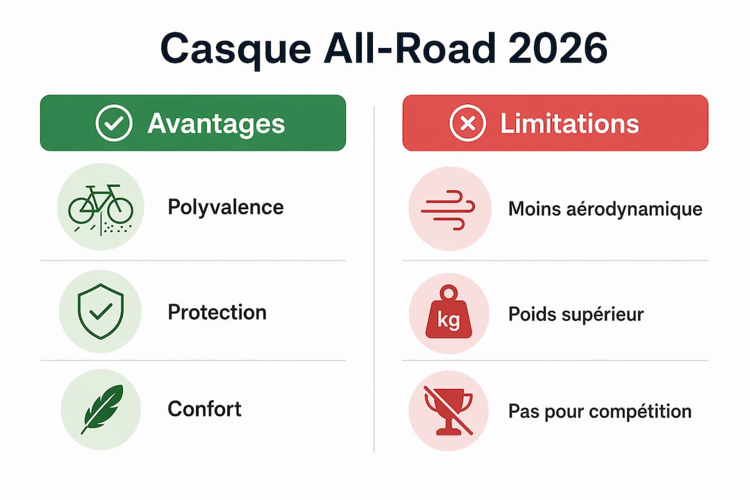 Infographie : tour d’horizon des points forts et des inconvénients du casque all-road