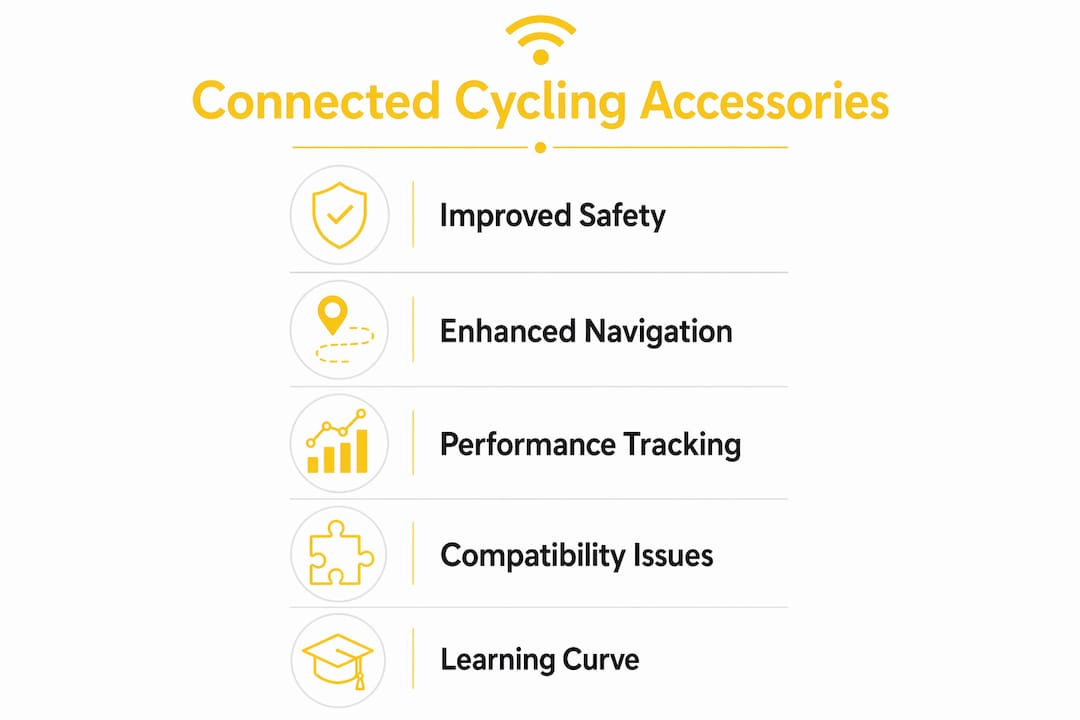 Infographic showing benefits and challenges of connected cycling accessories