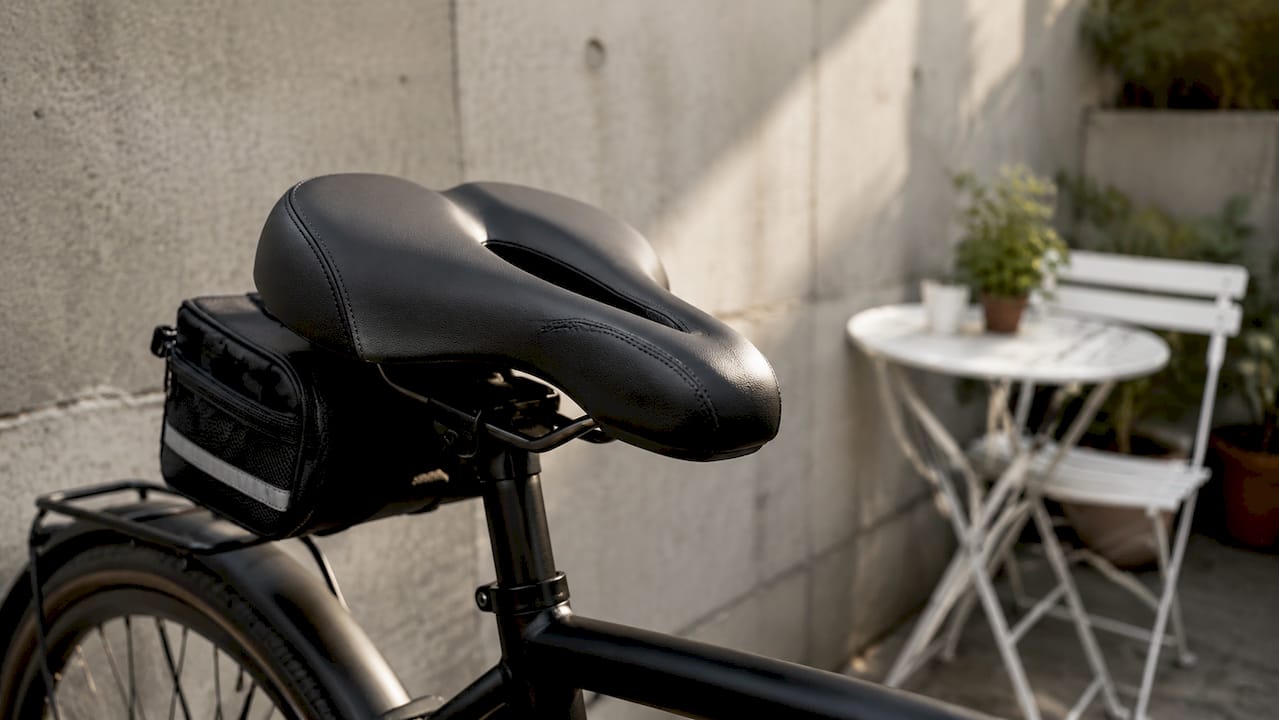 Selle de vélo ergonomique équipée d’une sacoche pratique à l’arrière