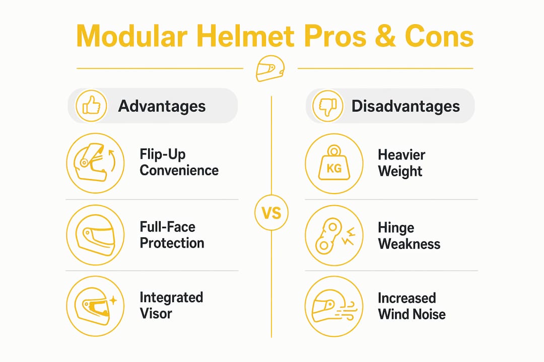 Infographic comparing modular helmet advantages and disadvantages