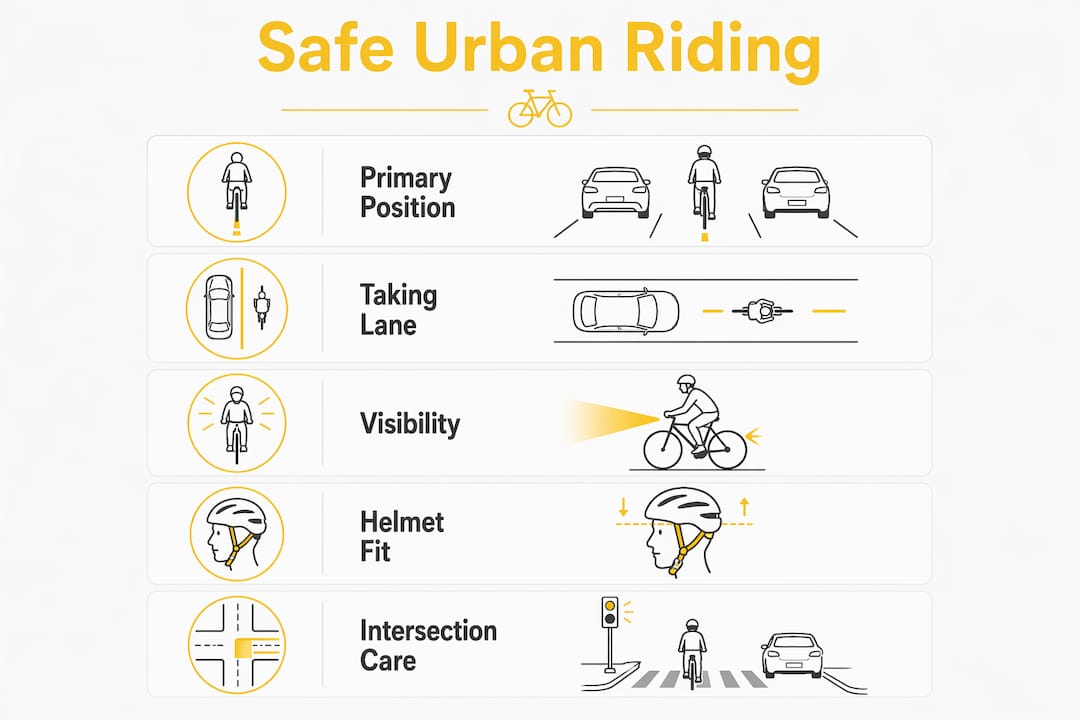 Infographic of urban cycling safety steps