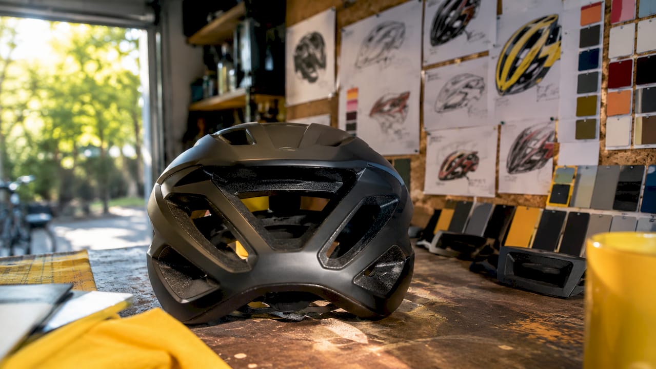 Close-up of cycling helmet intake and exhaust vents