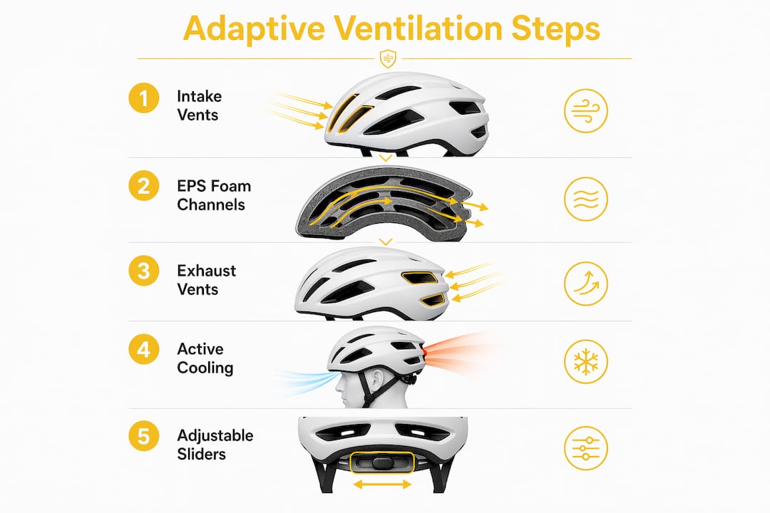 Infographic of adaptive helmet ventilation steps