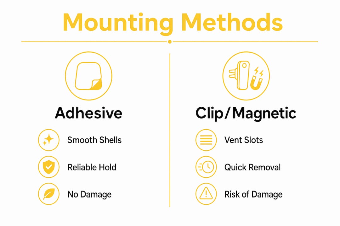 Infographic comparing helmet light mounting methods