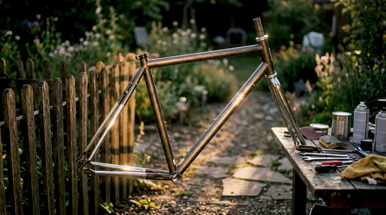 Close-up of bike coated with pigmented and clear reflective paint