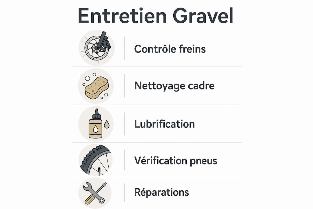 Visuel détaillant les différentes étapes pour bien entretenir son vélo gravel