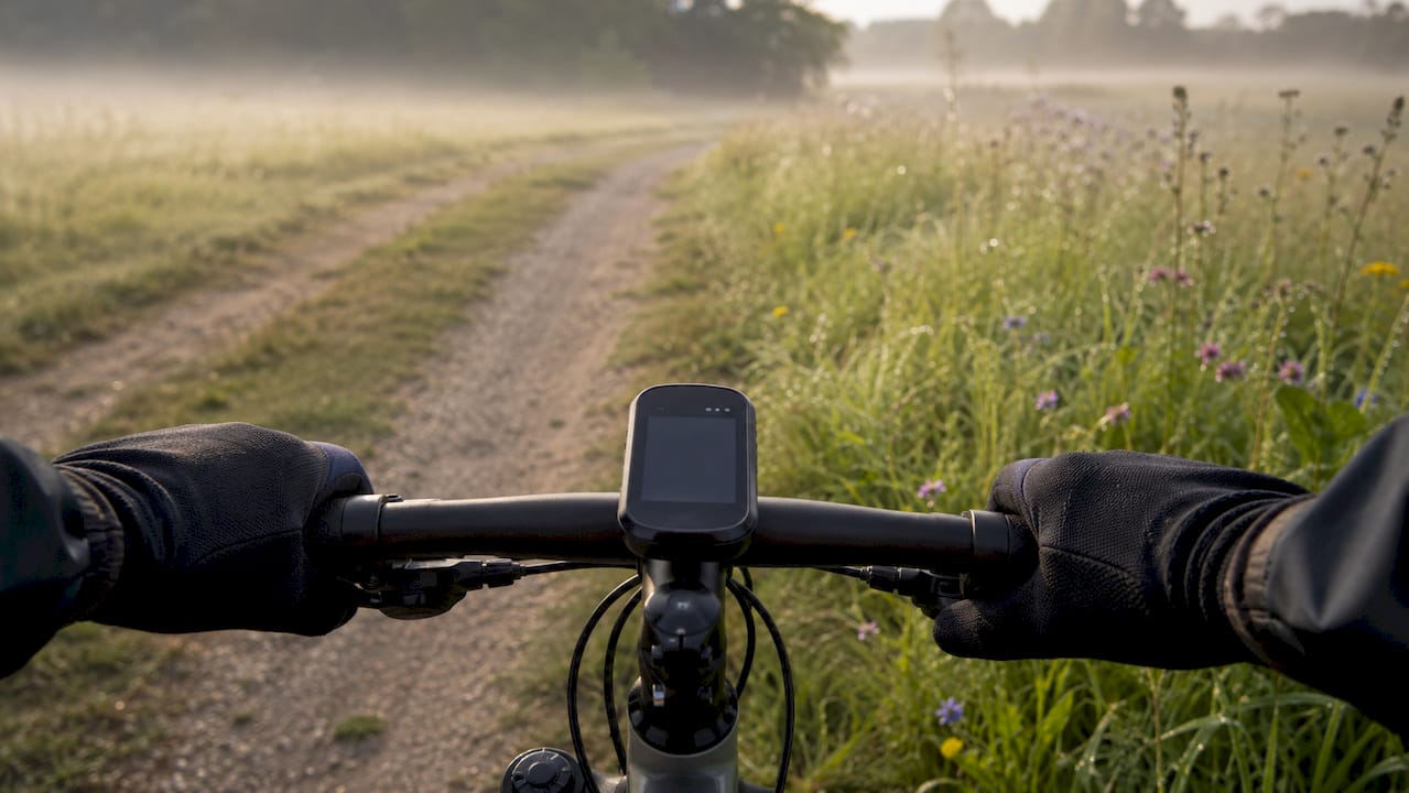 Zoom sur les capteurs de luminosité et de vitesse intégrés au guidon du vélo