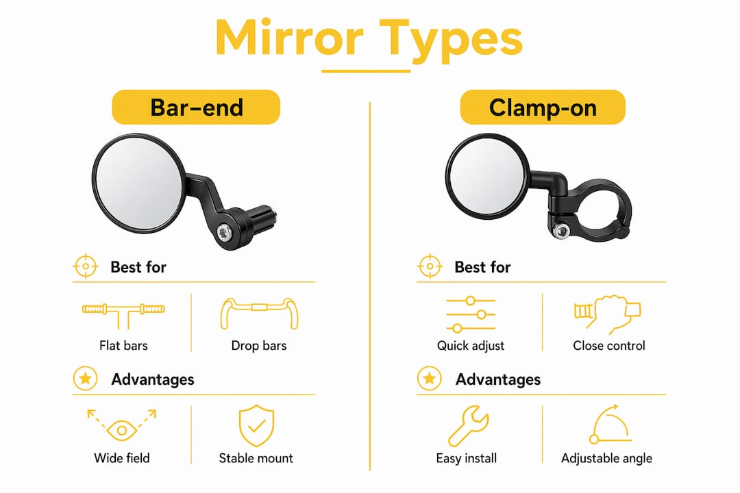 Infographic comparing cycling mirror types and mounts