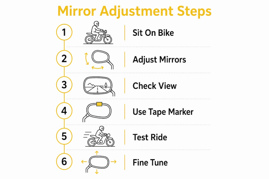 Infographic showing step-by-step bike mirror adjustment process