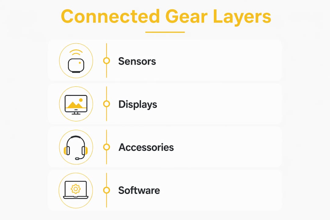 Infographic outlining connected cycling gear core layers