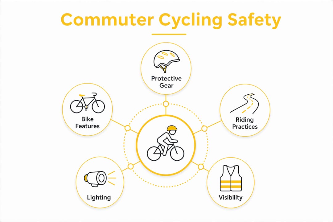 Infographic illustrating layers of commuter cycling safety protection