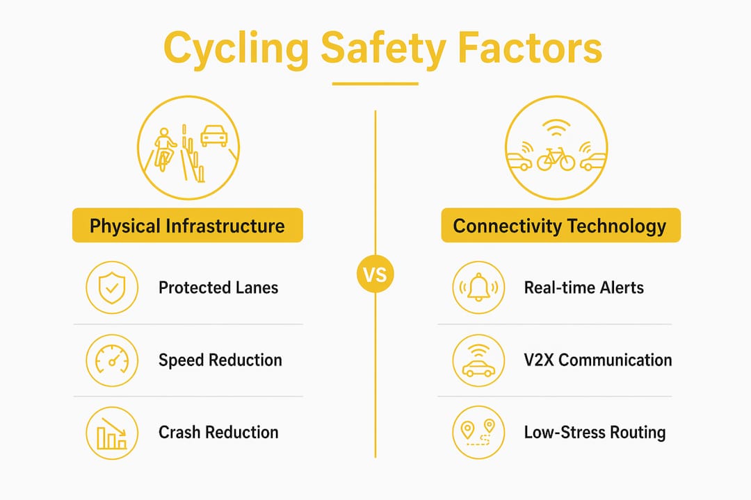 Infographic comparing physical infrastructure and connectivity in cycling safety