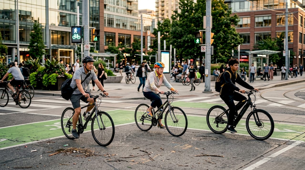 Cyclists riding safely on connected protected bike lanes