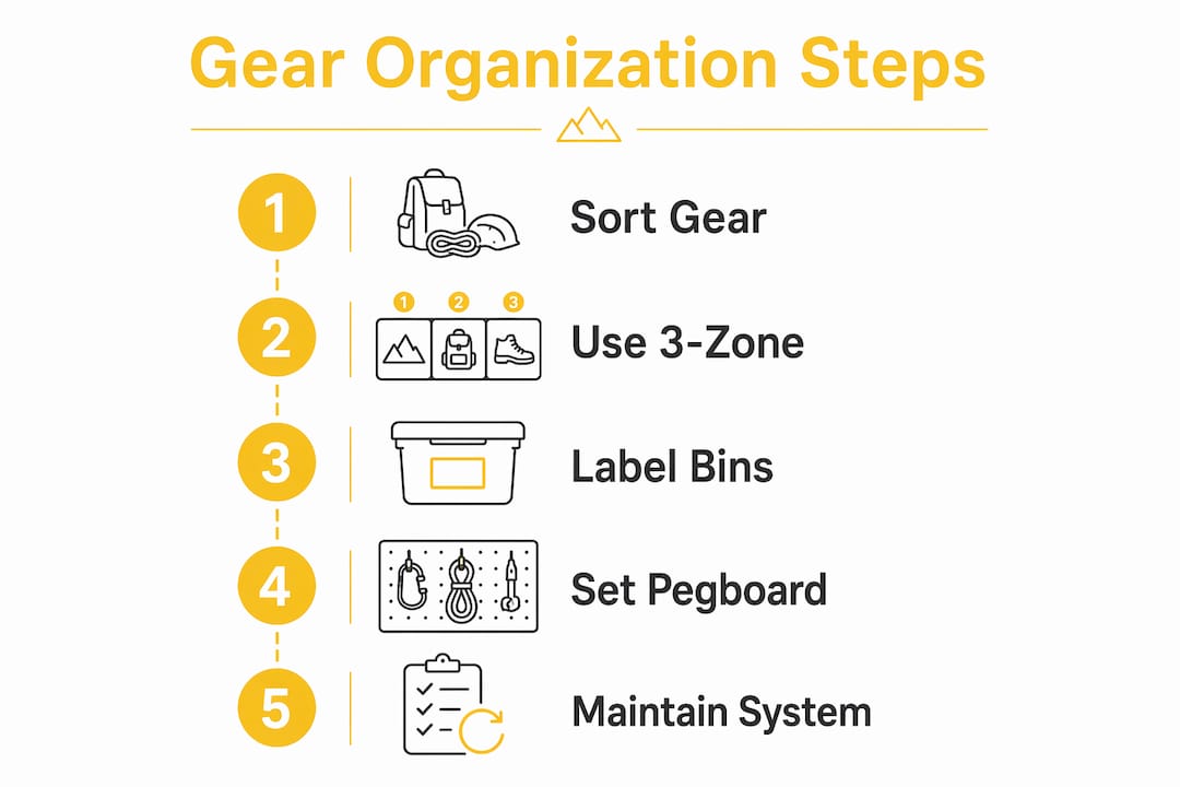 Infographic illustrating cycling gear organization steps