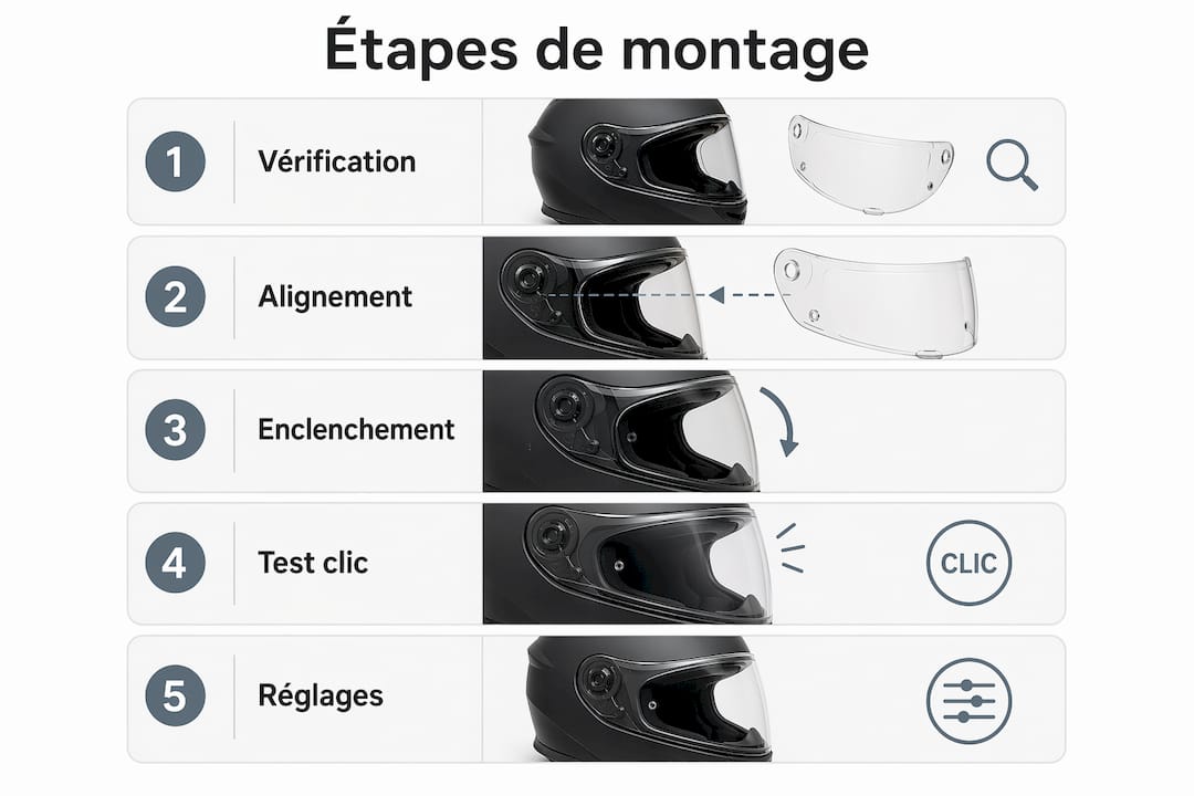 Infographie : les étapes essentielles pour installer correctement la visière de votre casque