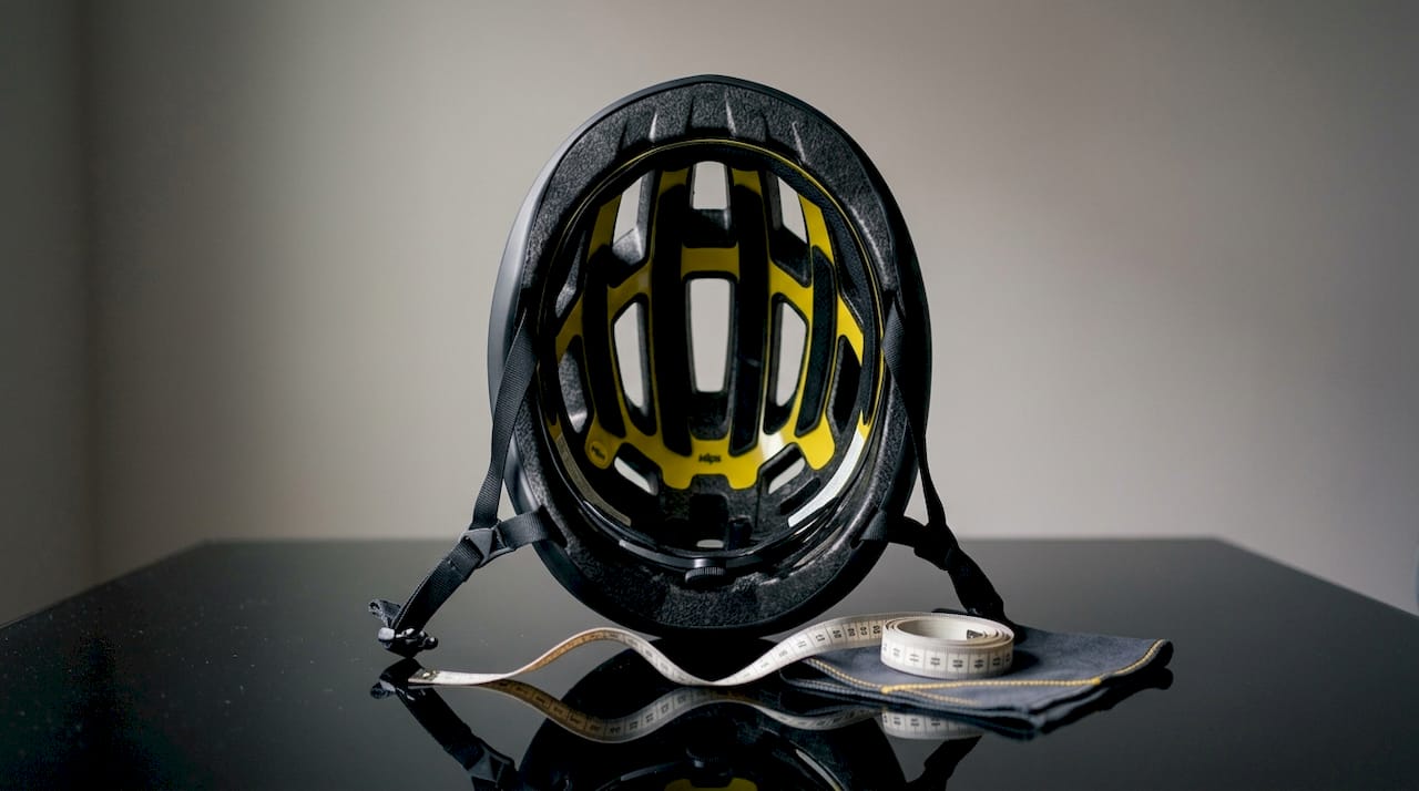 Close-up of helmet interior showing MIPS layers