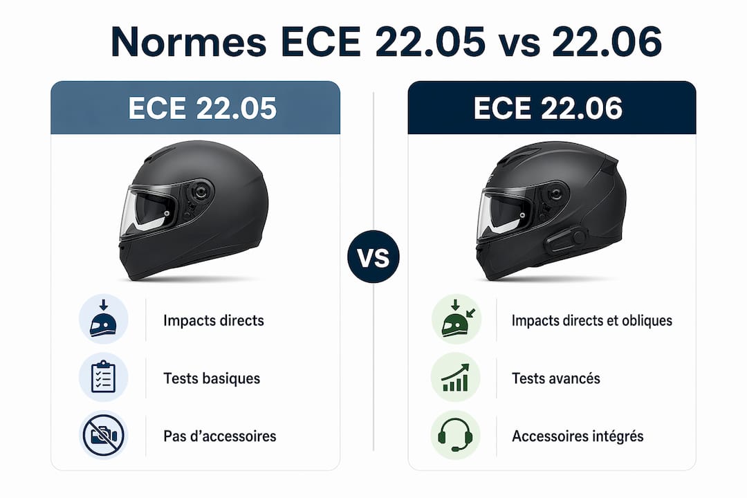 Comparatif visuel des normes ECE 22.05 et 22.06 : ce qu’il faut savoir