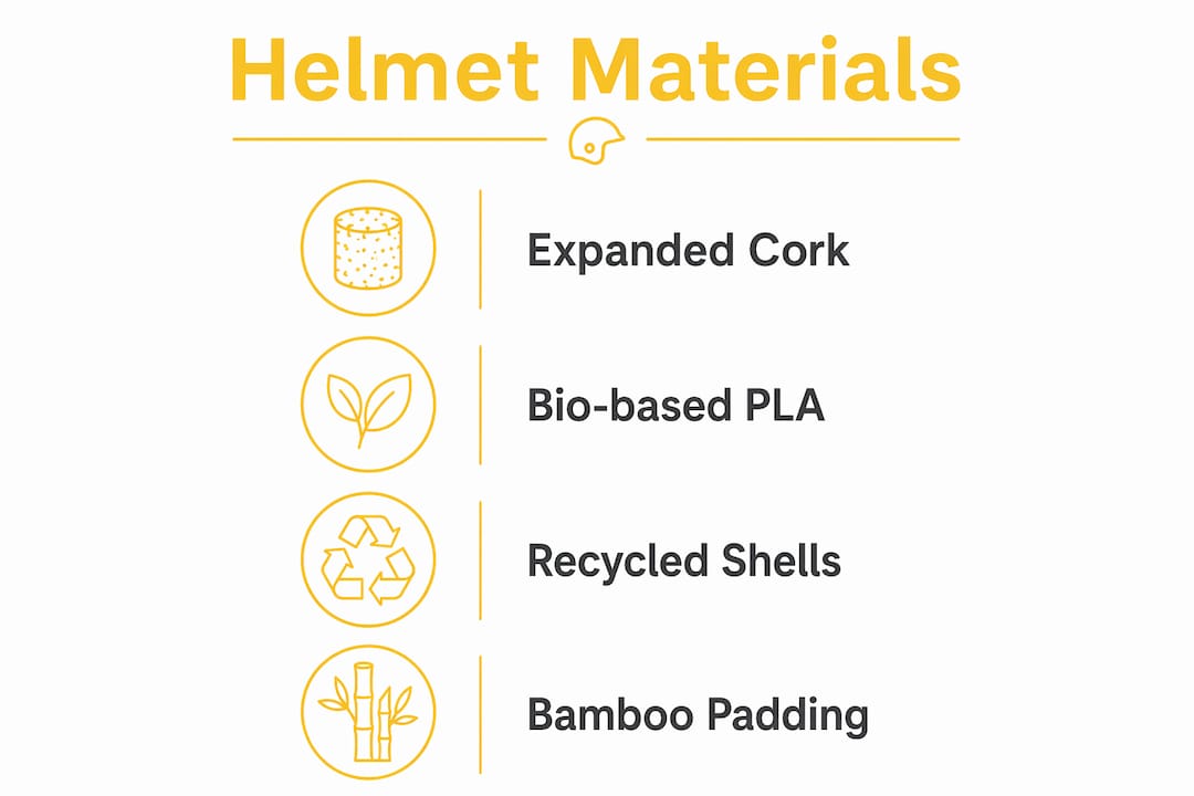 Infographic showing key eco-friendly helmet materials